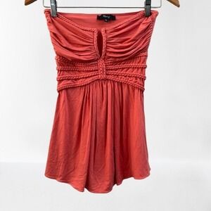 NEW Sky Braided Strapless Tube Top V Notch Peplum Coral Orange Small